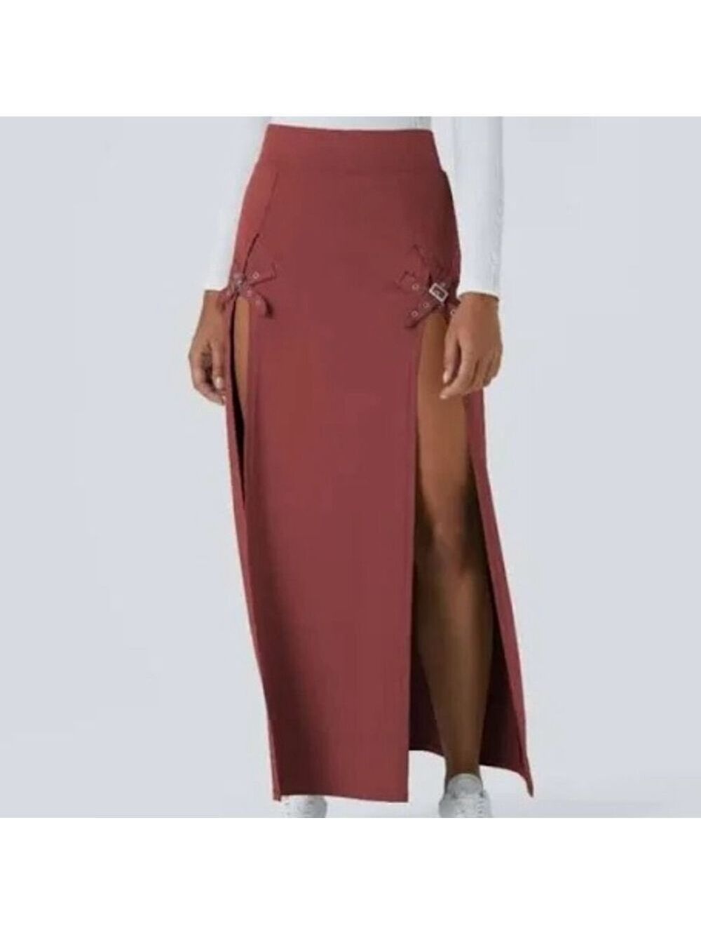 Halara High Waisted Decorative Buckle Split 2-in-1 Maxi Casual Skirt | Size S